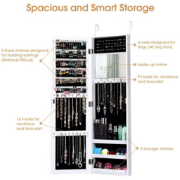Costway White Wall Mounted Mirrored Jewellery Armoire - Size: 122 x 42 x 13cm - Wilko - thumbnail 6