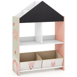 Costway 2 Drawer Pink Kids Wooden Dollhouse Bookshelf - Size: 81 x 36 x 13cm - Wilko - thumbnail 3