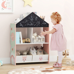 Costway 2 Drawer Pink Kids Wooden Dollhouse Bookshelf - Size: 81 x 36 x 13cm - Wilko - thumbnail 5