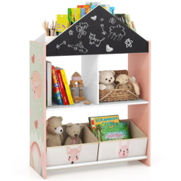 Costway 2 Drawer Pink Kids Wooden Dollhouse Bookshelf - Size: 81 x 36 x 13cm - Wilko - thumbnail 4