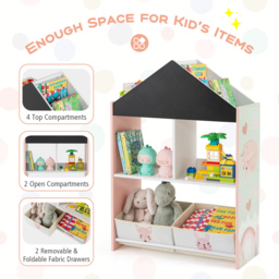 Costway 2 Drawer Pink Kids Wooden Dollhouse Bookshelf - Size: 81 x 36 x 13cm - Wilko - thumbnail 6