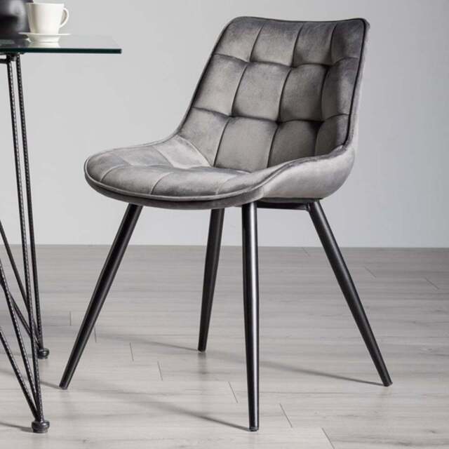 Bentley Designs Seurat Set of 2 Grey Velvet Fabric Upholstered Chair - Wilko - image 1