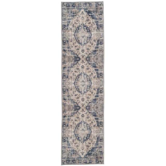 Kukoon Beige and Blue Distressed Vintage Medallion Rug 300 x 80cm - Wilko - image 1