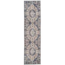 Kukoon Beige and Blue Distressed Vintage Medallion Rug 300 x 80cm - Wilko