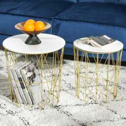 Portland White Wired Nest of Tables Set of 2 - Size: 44 x 44 x 45cm - Wilko