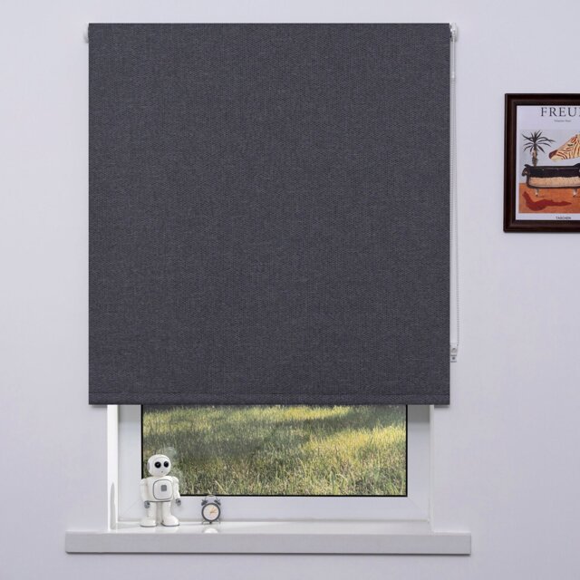 Trends Jute Textured Blackout Roller Blind Dark Grey 120cm - Size: W 120 x D 165cm - Trend Blinds - Wilko - image 1