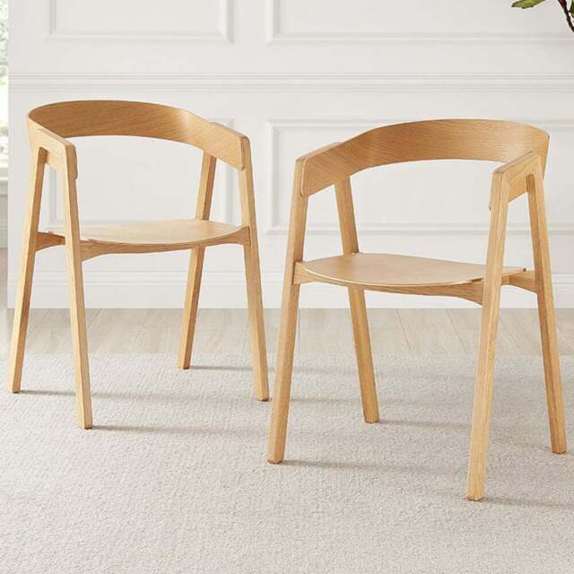 Furniturebox Luna Set of 2 Oak and Veneer Dining Chair - Brown - Wilko - image 1
