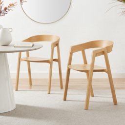 Furniturebox Luna Set of 2 Oak and Veneer Dining Chair - Brown - Wilko - thumbnail 7