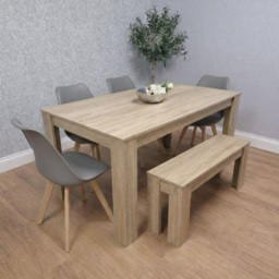 Kosy Koala 6 Seater Plastic Dining Bench Set Oak Effect and Grey - Multi - Portland - Wilko - thumbnail 7