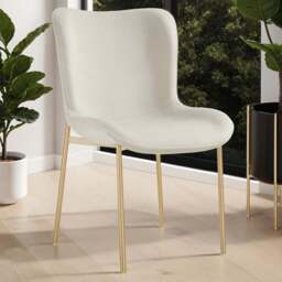 tectake Tessa Set of 6 Beige and Gold Velvet Padded Dining Chair - Cream - Wilko - thumbnail 1