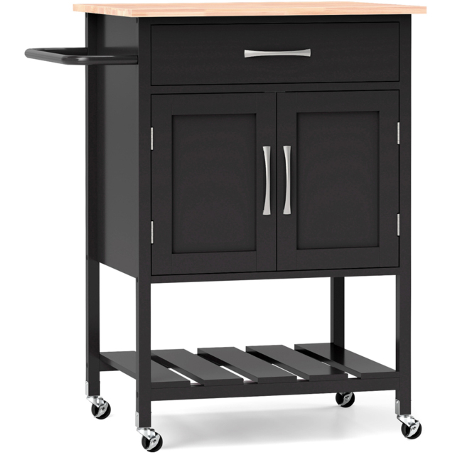 Costway Black 2 Door Single Drawer Rolling Kitchen Island Cart - Size: 97 x 55 x 16cm - Wilko - image 1