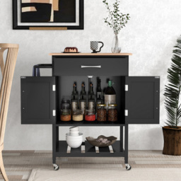 Costway Black 2 Door Single Drawer Rolling Kitchen Island Cart - Size: 97 x 55 x 16cm - Wilko - thumbnail 6