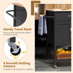 Costway Black 2 Door Single Drawer Rolling Kitchen Island Cart - Size: 97 x 55 x 16cm - Wilko - thumbnail 7