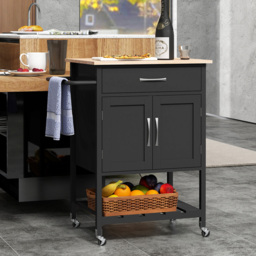 Costway Black 2 Door Single Drawer Rolling Kitchen Island Cart - Size: 97 x 55 x 16cm - Wilko - thumbnail 3