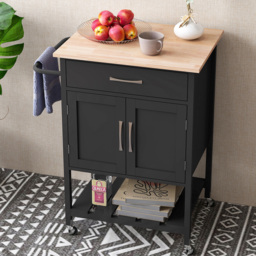 Costway Black 2 Door Single Drawer Rolling Kitchen Island Cart - Size: 97 x 55 x 16cm - Wilko - thumbnail 5