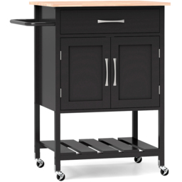 Costway Black 2 Door Single Drawer Rolling Kitchen Island Cart - Size: 97 x 55 x 16cm - Wilko