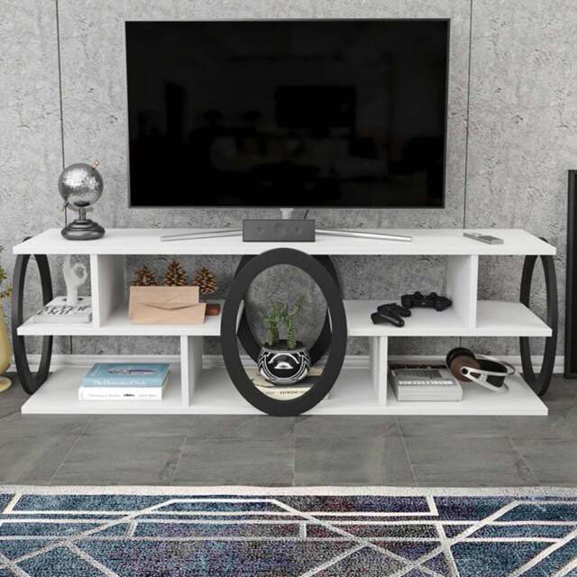 Decorotika Fale 7 Shelf White and Black Modern TV Unit - Size: 45 x 140 x 35cm - Multi - Wilko - image 1