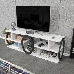 Decorotika Fale 7 Shelf White and Black Modern TV Unit - Size: 45 x 140 x 35cm - Multi - Wilko - thumbnail 5