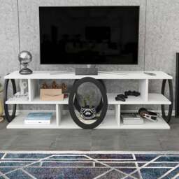 Decorotika Fale 7 Shelf White and Black Modern TV Unit - Size: 45 x 140 x 35cm - Multi - Wilko - thumbnail 1