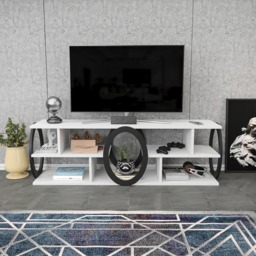 Decorotika Fale 7 Shelf White and Black Modern TV Unit - Size: 45 x 140 x 35cm - Multi - Wilko - thumbnail 6