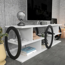 Decorotika Fale 7 Shelf White and Black Modern TV Unit - Size: 45 x 140 x 35cm - Multi - Wilko - thumbnail 4