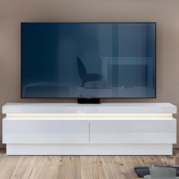 Lyon 2 Drawer White High Gloss LED TV Cabinet - Size: 42 x 146.1 x 41.7cm - Multi - Furniture to Go - Wilko - thumbnail 1