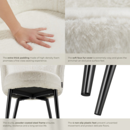 tectake Stella Cream and Black Faux Fur Armchair - Size: Single - Wilko - thumbnail 6