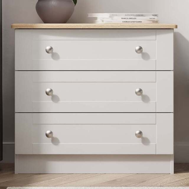 Crowndale Sussex 3 Drawer Grey Ash and Bardolino Oak Chest of Drawers Ready Assembled - Grey Ash & Bardolino Oak - Wilko - image 1