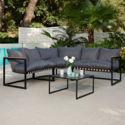 Home Detail Marbella 5 Seater Black Corner Sofa Set with Dark Grey Cushions - Wilko