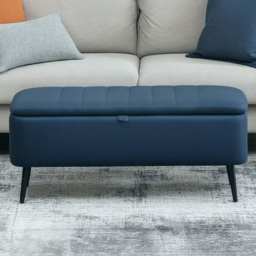 HOMCOM Blue Linen Fabric Storage Ottoman Bench - Size: 44 x 40 x 102cm - Wilko