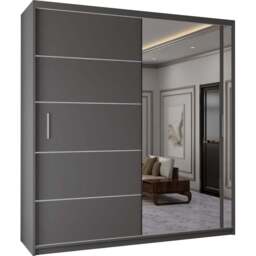 Sliding Wardrobes 4U 2 Sliding Door Grey Modern Wide Mirrored Wardrobe 203cm - Size: 2 Door - Wilko - thumbnail 3