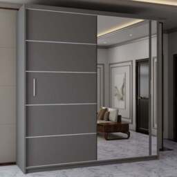 Sliding Wardrobes 4U 2 Sliding Door Grey Modern Wide Mirrored Wardrobe 203cm - Size: 2 Door - Wilko - thumbnail 1