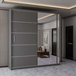 Sliding Wardrobes 4U 2 Sliding Door Grey Modern Wide Mirrored Wardrobe 203cm - Size: 2 Door - Wilko - thumbnail 4