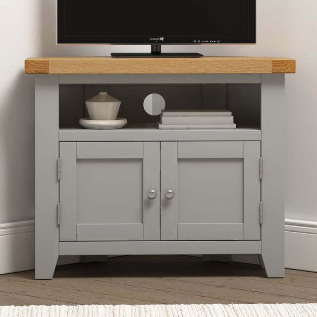 Seconique Windsor 2 Door Pebble Grey and Oak Corner TV Unit - Size: 65 x 80 x 40cm - Pebble Grey/Oak - Wilko - image 1