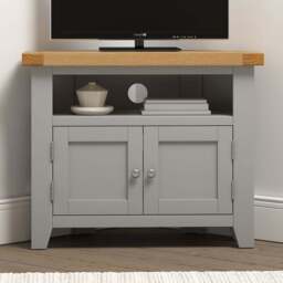 Seconique Windsor 2 Door Pebble Grey and Oak Corner TV Unit - Size: 65 x 80 x 40cm - Pebble Grey/Oak - Wilko - thumbnail 1