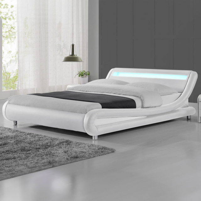 Home Detail Galaxy Double White Faux Leather Bed Frame with LED - Wilko - image 1