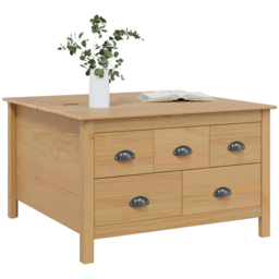 vidaXL Hill 5 Drawer Honey Brown Solid Pine Wood Coffee Table - Size: 49 x 79.5 x 79.5cm - Wilko - thumbnail 4
