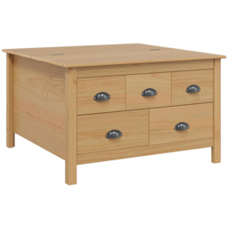 vidaXL Hill 5 Drawer Honey Brown Solid Pine Wood Coffee Table - Size: 49 x 79.5 x 79.5cm - Wilko - thumbnail 3