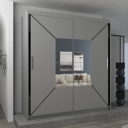 Sliding Wardrobes 4U Nicole 2 Door Grey Mirrored Wardrobe 150cm - Wilko - thumbnail 4