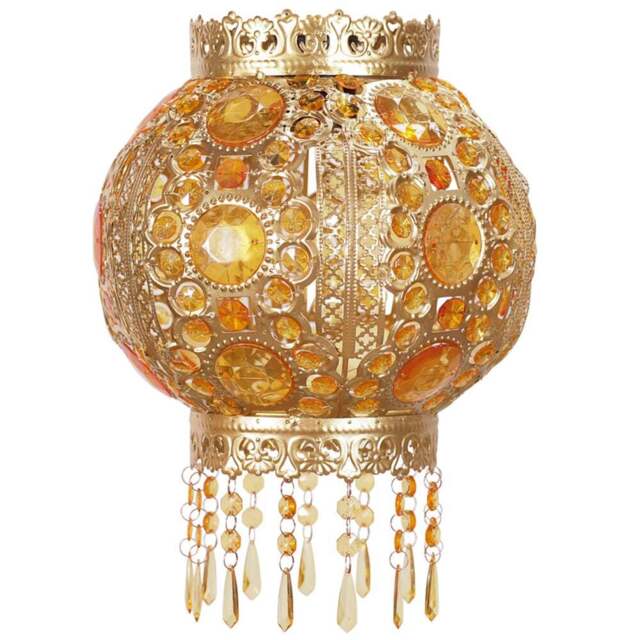 ValueLights Bazaar Moroccan Style Gold Chandelier Easy Fit Ceiling Light Shade with Jewel Droplets - Size: 35 x 27 x 27cm - Wilko - image 1