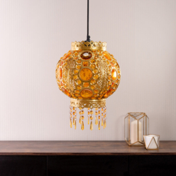 ValueLights Bazaar Moroccan Style Gold Chandelier Easy Fit Ceiling Light Shade with Jewel Droplets - Size: 35 x 27 x 27cm - Wilko - thumbnail 4