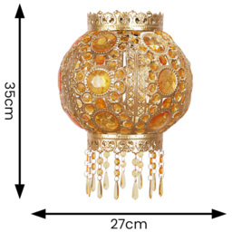 ValueLights Bazaar Moroccan Style Gold Chandelier Easy Fit Ceiling Light Shade with Jewel Droplets - Size: 35 x 27 x 27cm - Wilko - thumbnail 7