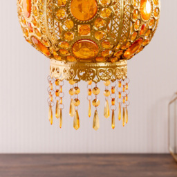 ValueLights Bazaar Moroccan Style Gold Chandelier Easy Fit Ceiling Light Shade with Jewel Droplets - Size: 35 x 27 x 27cm - Wilko - thumbnail 6