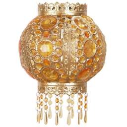 ValueLights Bazaar Moroccan Style Gold Chandelier Easy Fit Ceiling Light Shade with Jewel Droplets - Size: 35 x 27 x 27cm - Wilko - thumbnail 1