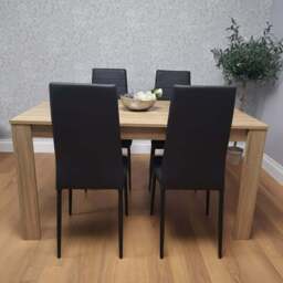 Kosy Koala 4 Seater Faux Leather Dining Table Set Oak Effect and Black - Multi - Portland - Wilko