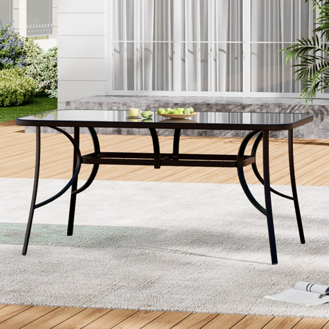 Living and Home Tempered Glass 4 Seater Rectangular Garden Dining Table Black - Wilko - image 1