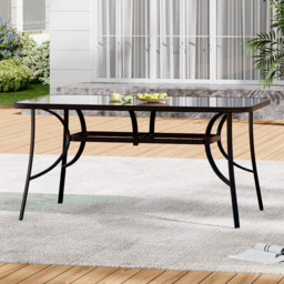 Living and Home Tempered Glass 4 Seater Rectangular Garden Dining Table Black - Wilko