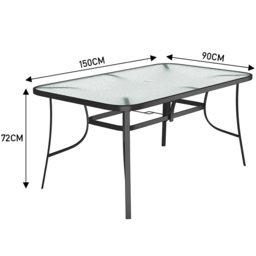 Living and Home Tempered Glass 4 Seater Rectangular Garden Dining Table Black - Wilko - thumbnail 7