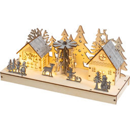Xmas Haus LED Light Up Wooden Festive Scene - Size: 135 x 280 x 110cm - Brown - Wilko - thumbnail 4
