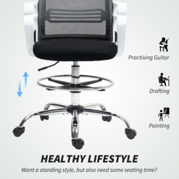 Portland Black Draughtsman Mesh Ergonomic Drafting Office Chair - Size: 123 x 58 x 58cm - Wilko - thumbnail 5